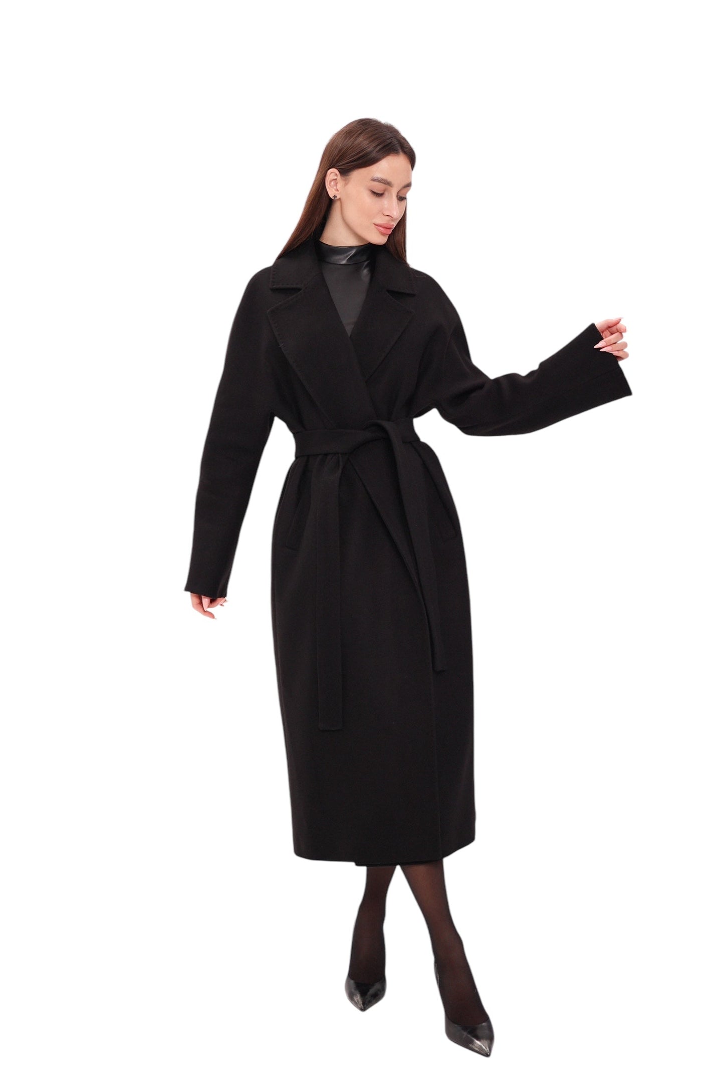Leroy Classic Wraparound Wool Blend Overcoat in Black