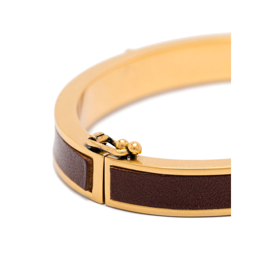 Saint Laurent Cassandre Leather Bracelet – Gold & Chocolate Brown