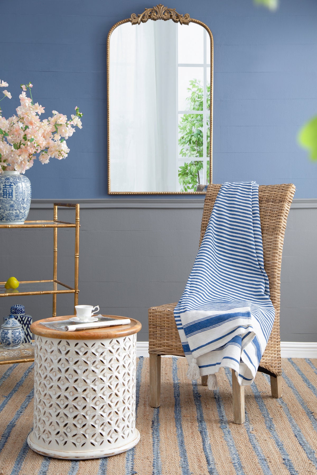 Brighton Blue & White Striped Cotton Throw Blanket