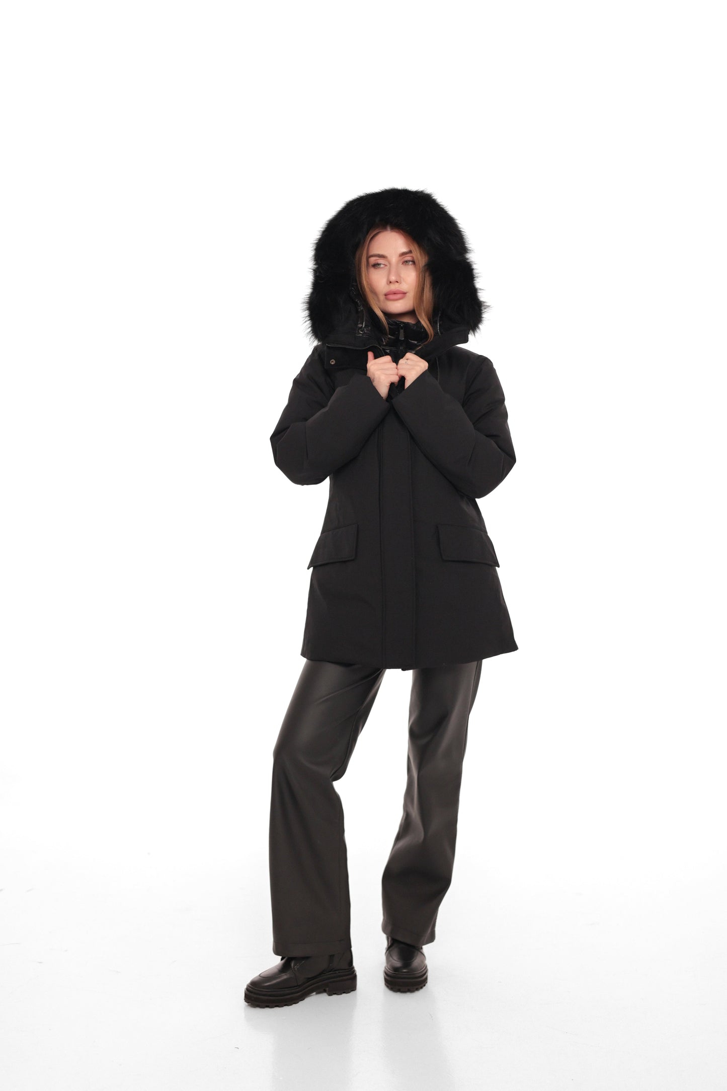 Onyx Genuine Fox Fur Vest-Lined Wool Blend Parka
