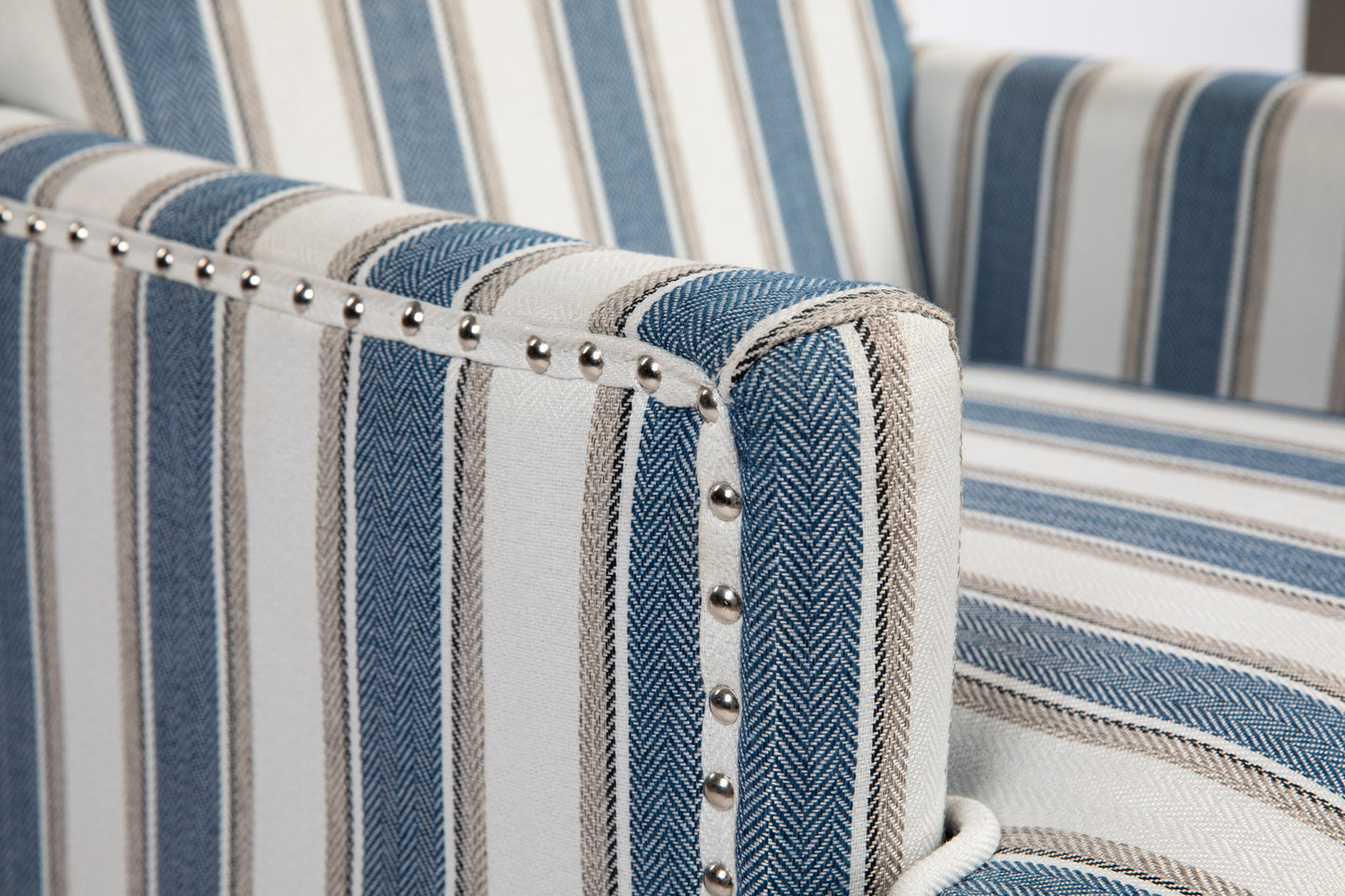 Accent Chair Vintage Blue White Stripe Linen Nailhead Trim
