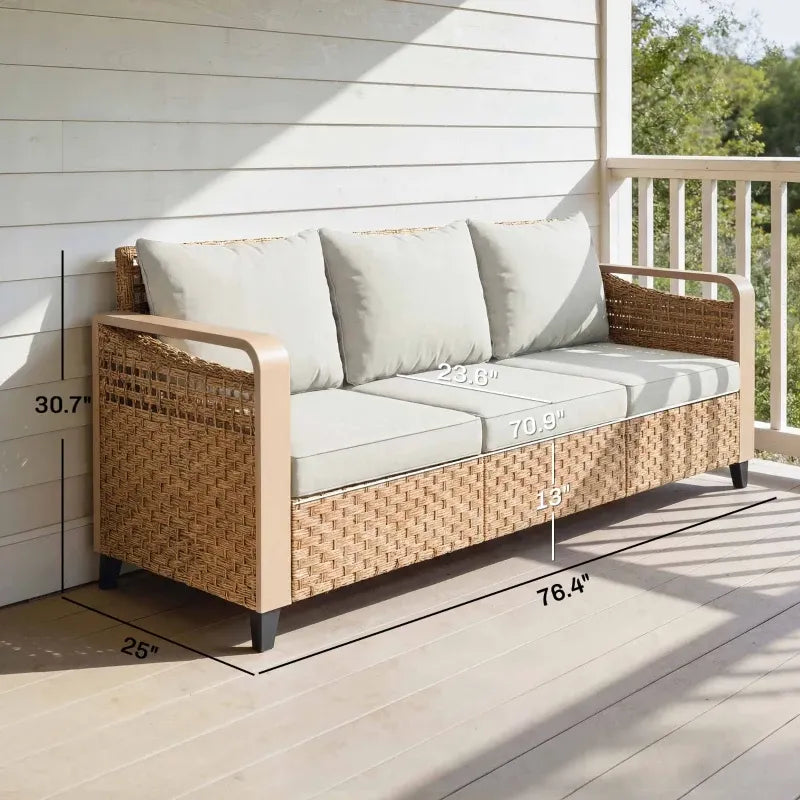 Sofa Outdoor Patio Rattan Wicker with Weather Resistant Cushions Poolside