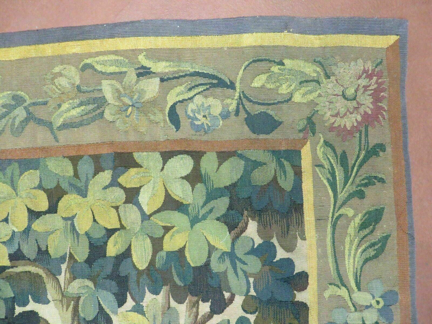 Antique French Tapestry 5x6 French Handmade Aubusson Nature One Of A Kind Rare