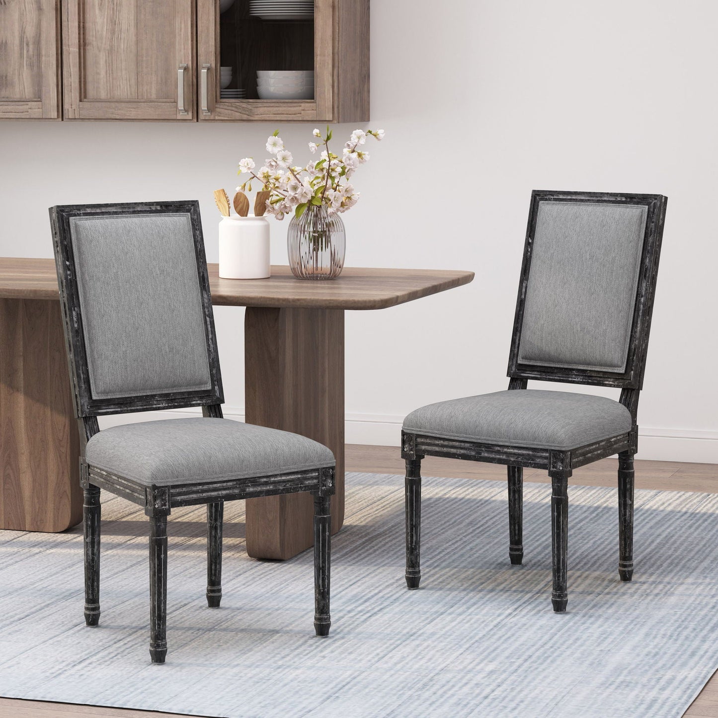 French Country Style Dining Chair With Upholstered Seating And Fluted Legs
