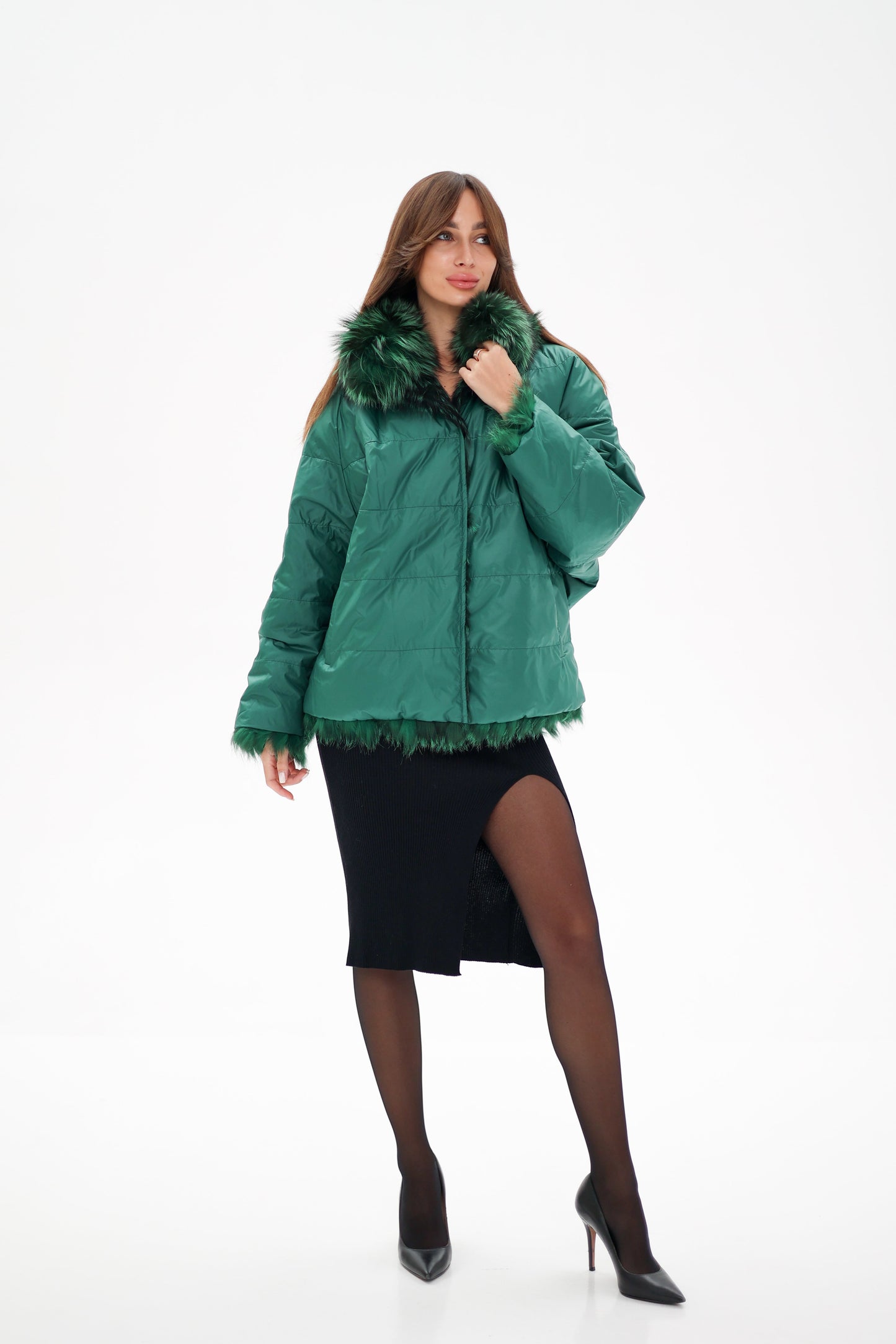 Reversible Genuine Silver Fox  Down Fill Coat