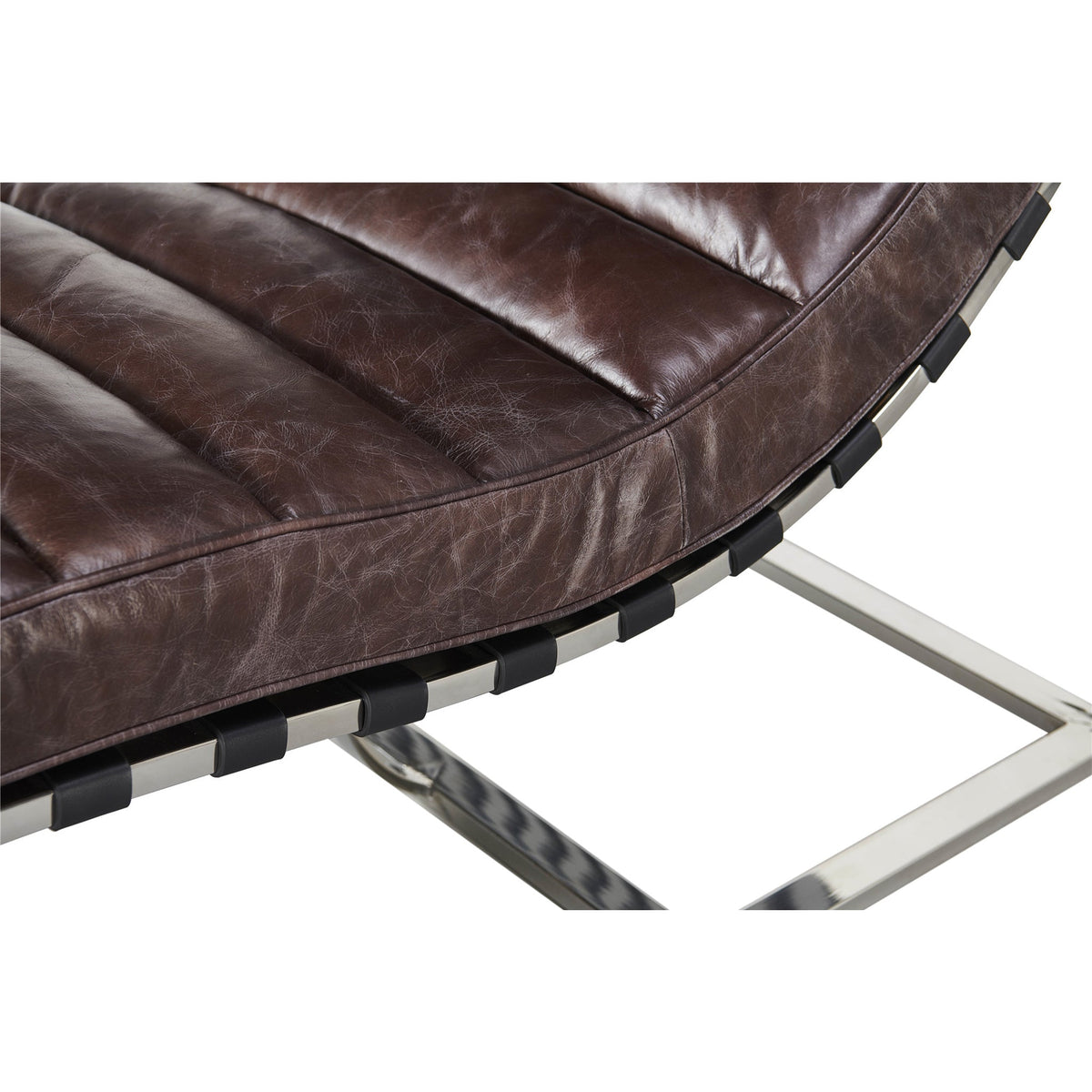 Sporting Estate Channeled Leather Chaise Lounge — Dark Brown