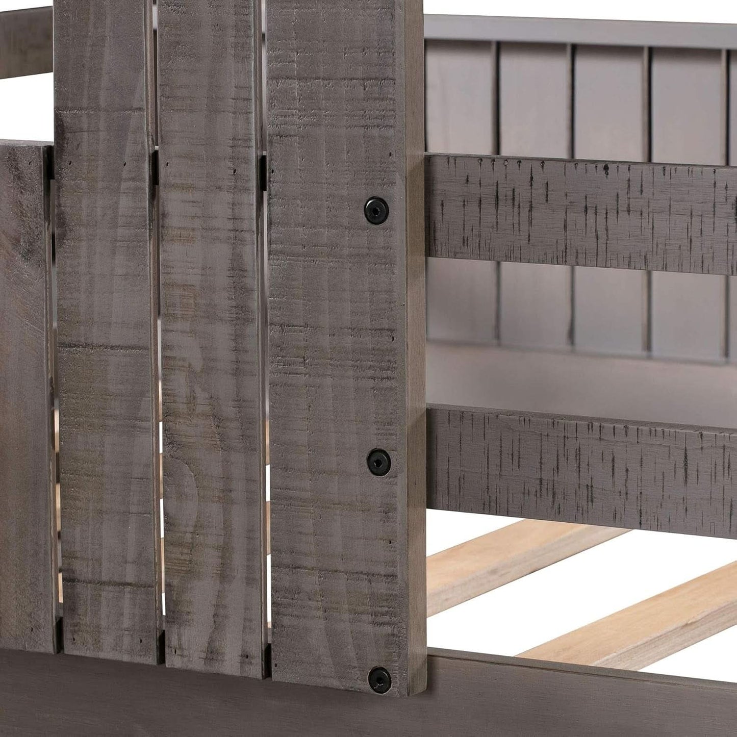 House Twin Over Full Luxury Bunk Beds Wood Distressed Grey