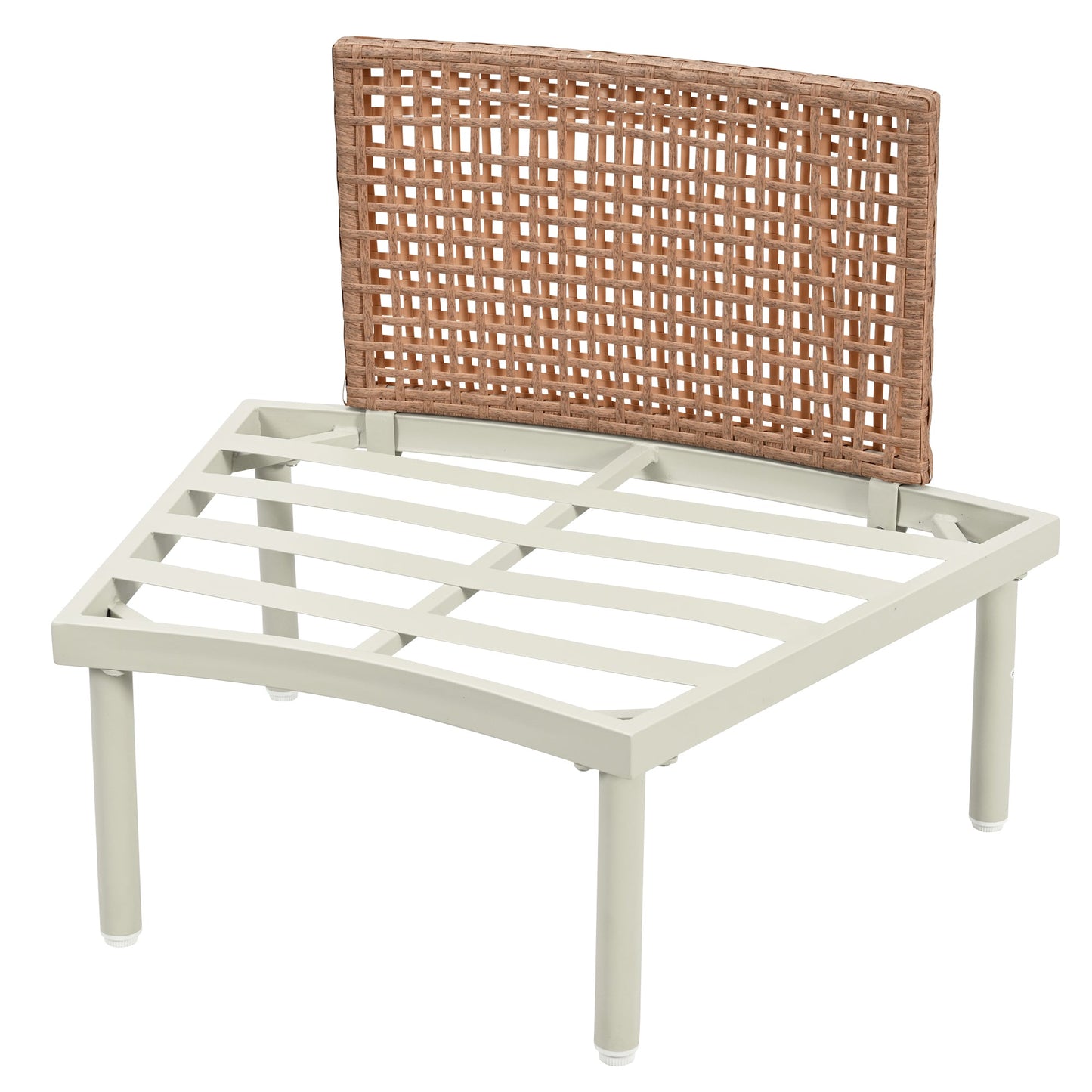 Outdoor Patio Set Half Moon Sectional with Two Coffee Tables Beige Pe Wicker