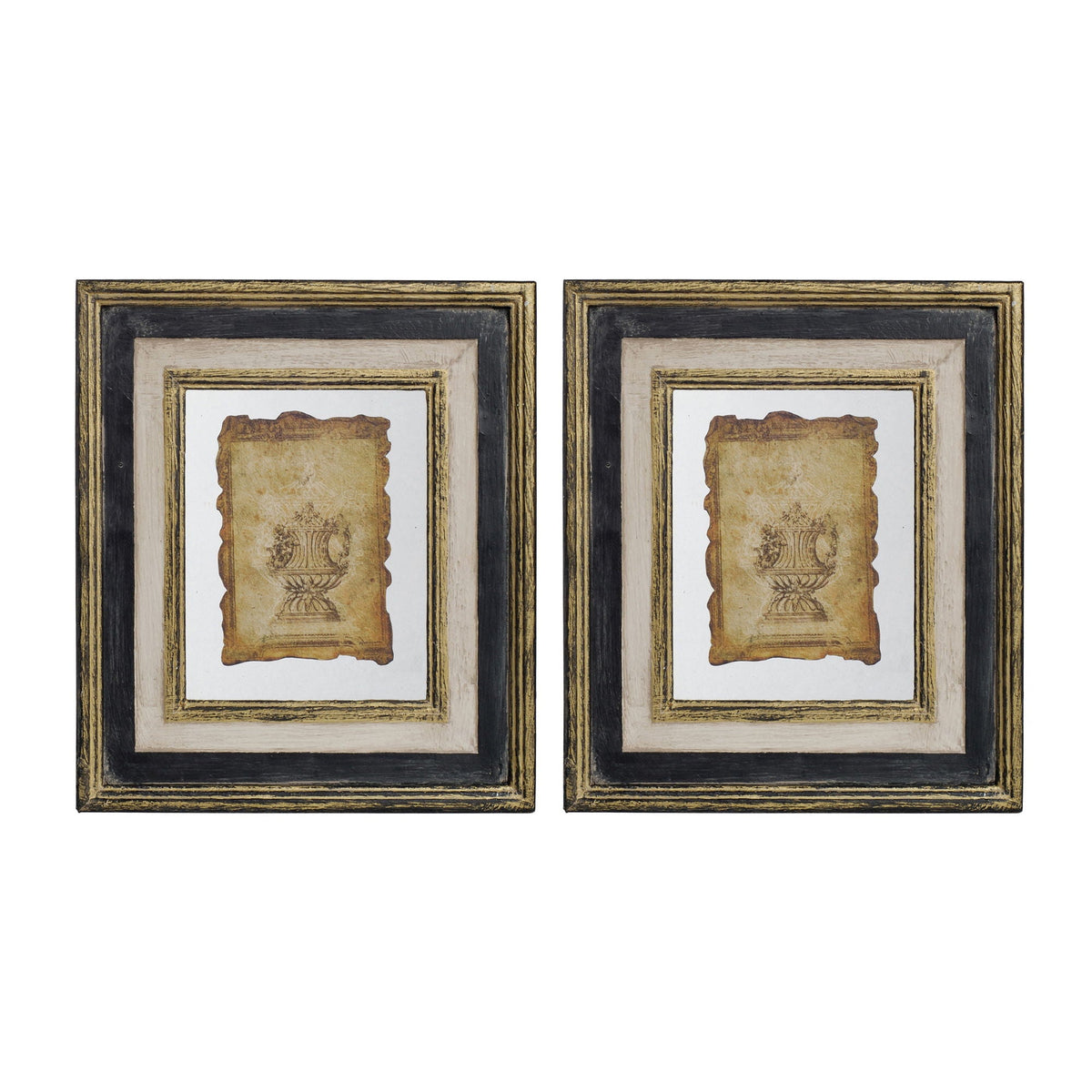 Two framed artworks with decorative frames on a white background