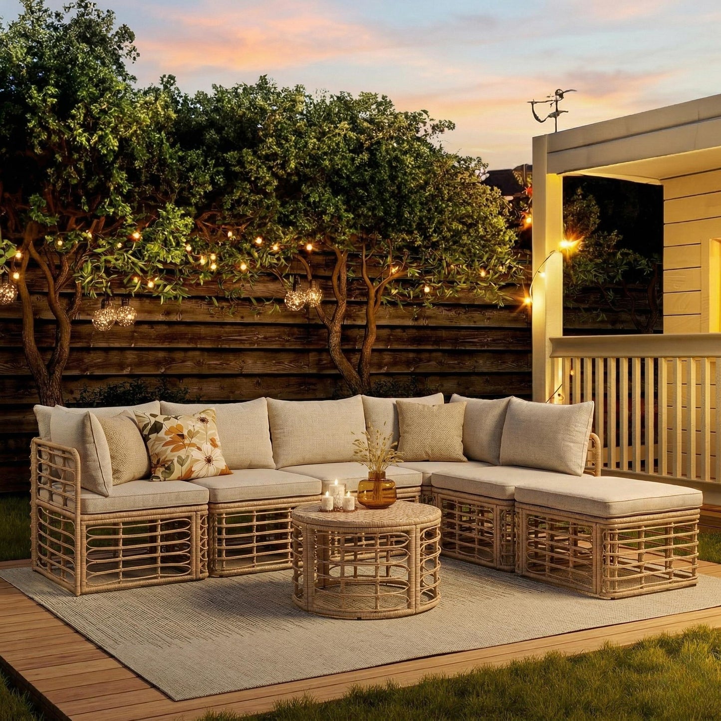 The Ashbourne Modular All-Weather Wicker Outdoor Sectional Sofa Set with Round Coffee Table