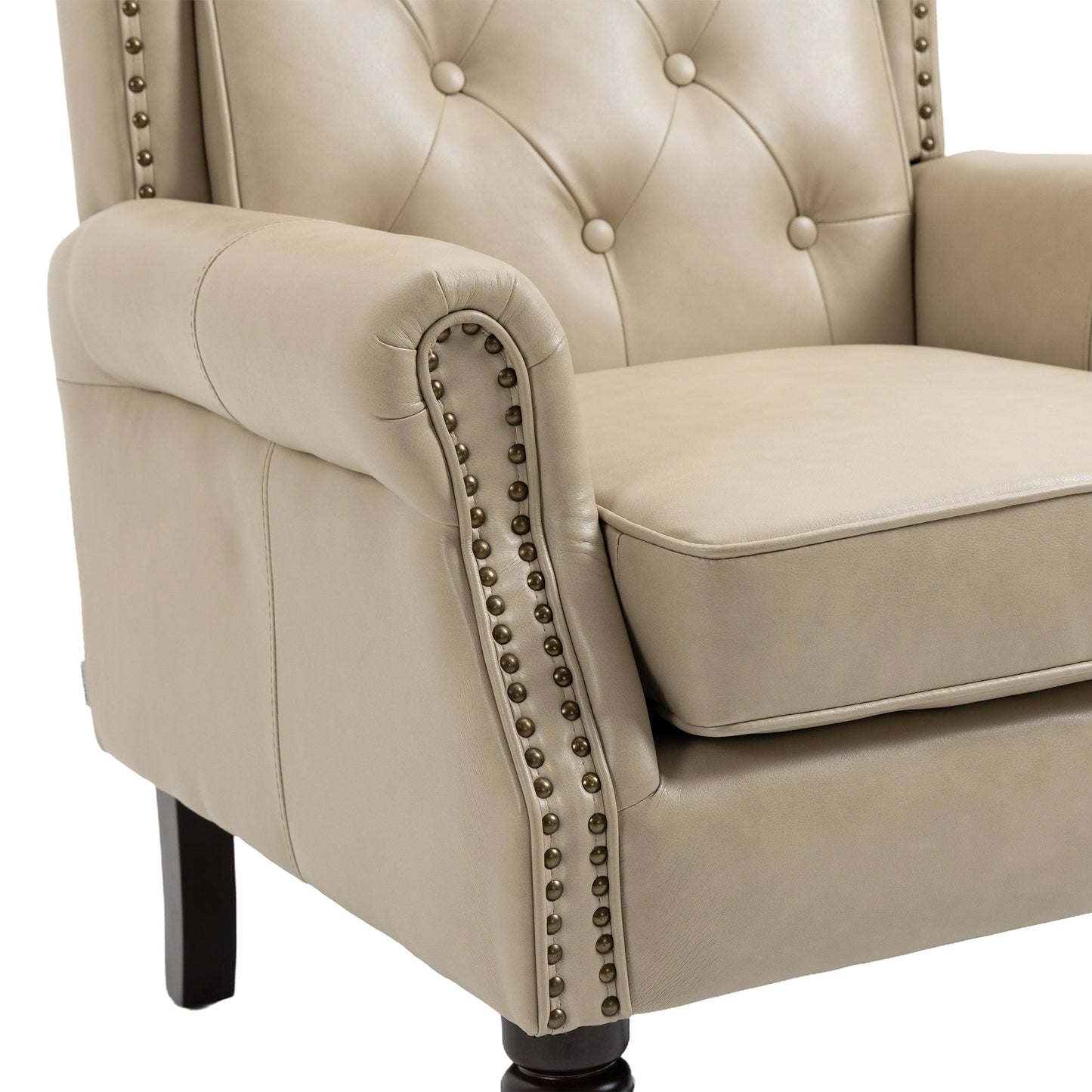 Accent Lounge Chair PU Leather Camel Rubber Wood Legs Sinuous Springs 250 LB