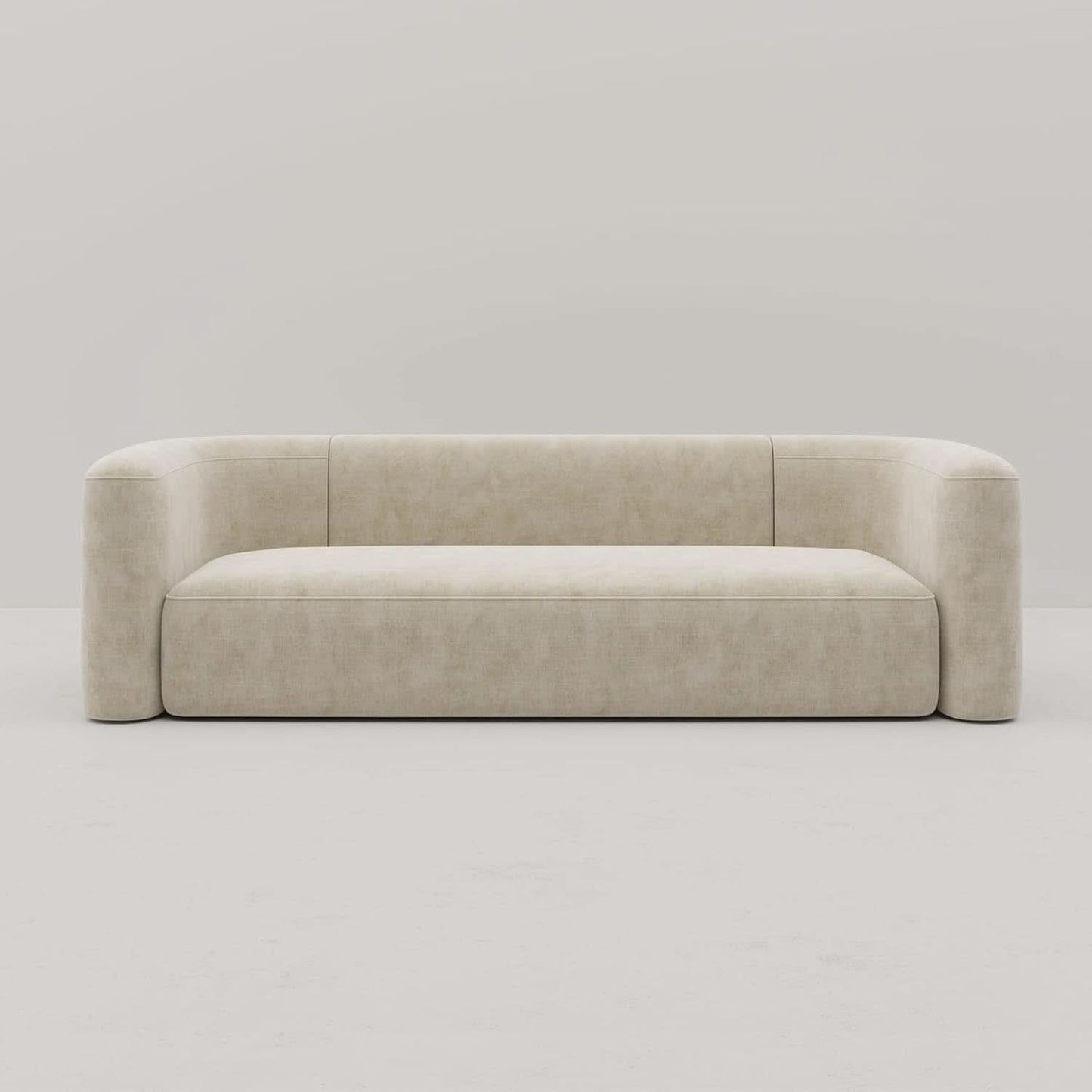 ** Cream Velvet 3 Seater Modern Sofa with Curved Backrest