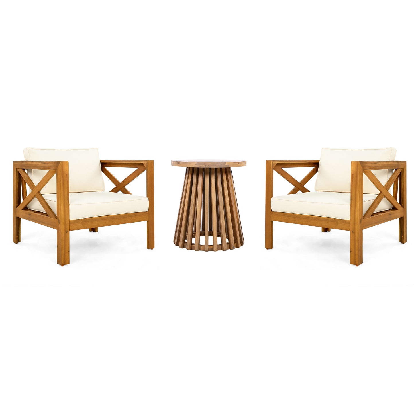 Patio Conversation Set Modern Acacia Wood Teak Finish 2 Armchairs and Table