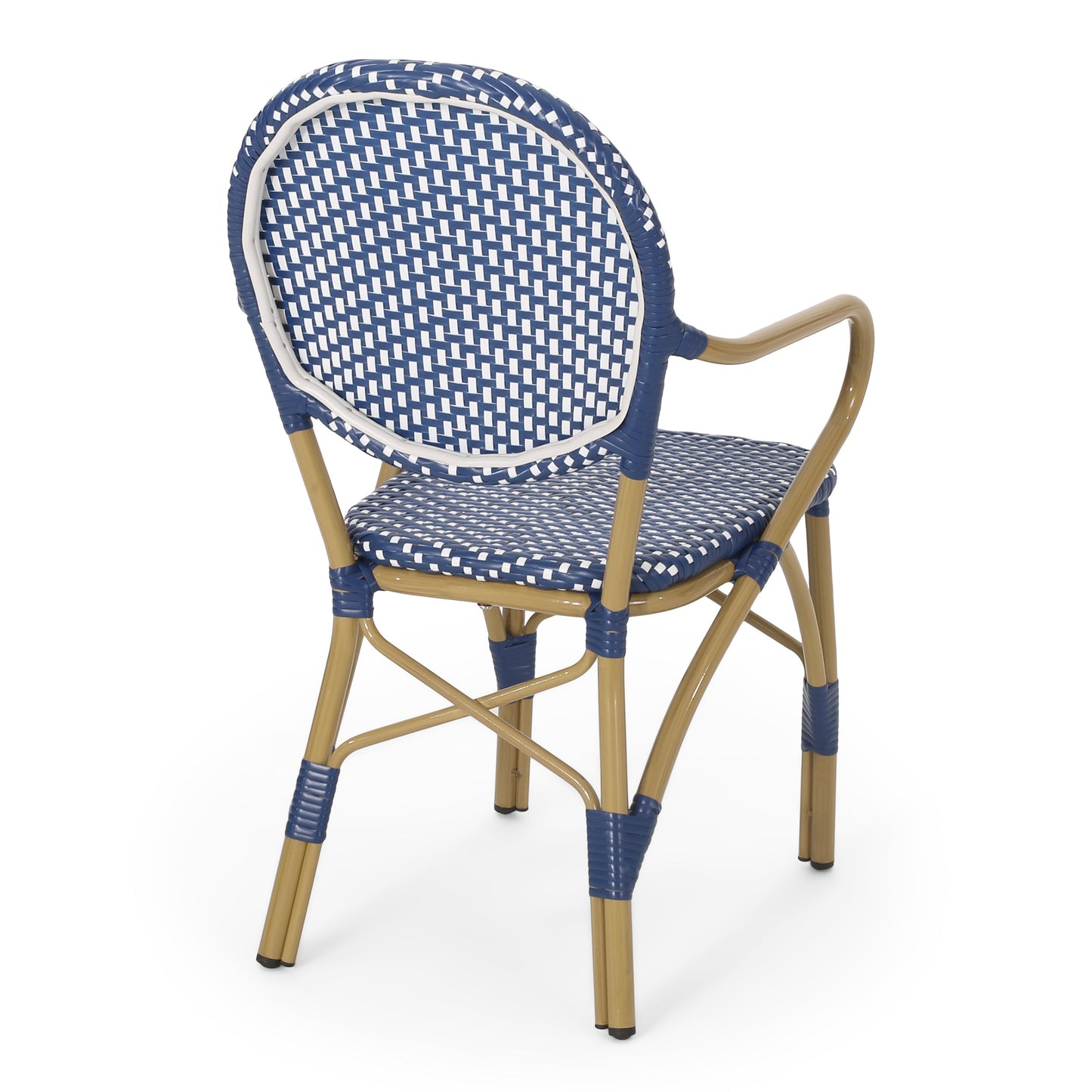 Outdoor PE Rattan and Aluminum 3 Piece French Bistro Set, Dark Teal & White,