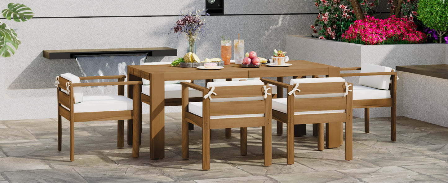 Patio Set Rectangle Light Teak with Removable Cushions for 6 72.8 Inch Table