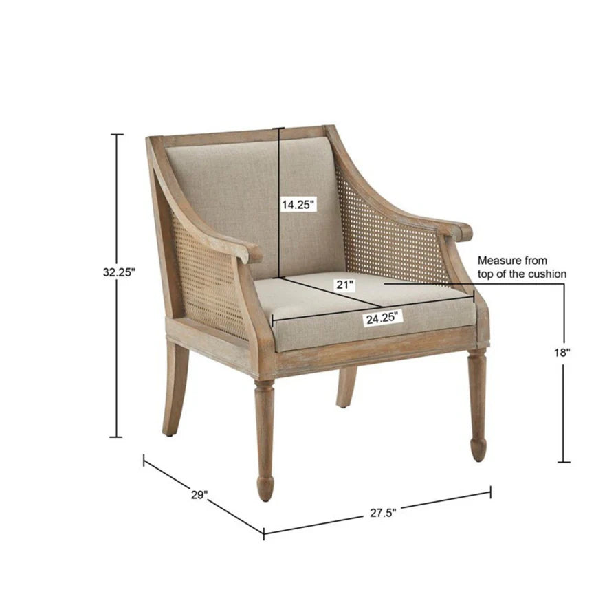 The Ashbourne Cane Accent Armchair with Upholstered Cushion