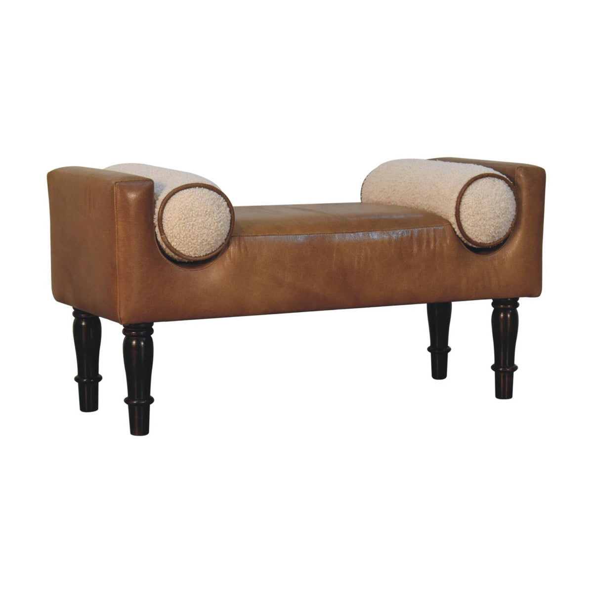 Chester Buffalo Leather Bench with Bouclé Bolsters