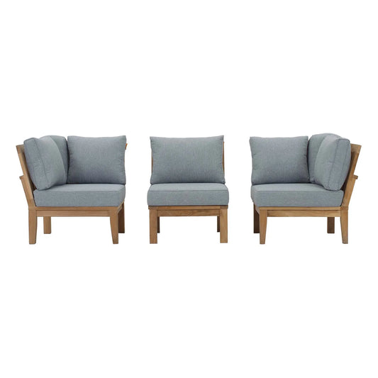 Seabrook Outdoor Patio Teak 3-Piece Modular Corner Lounge Set