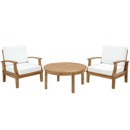 Seabrook Outdoor Patio Teak 3-Piece Conversation Set - White