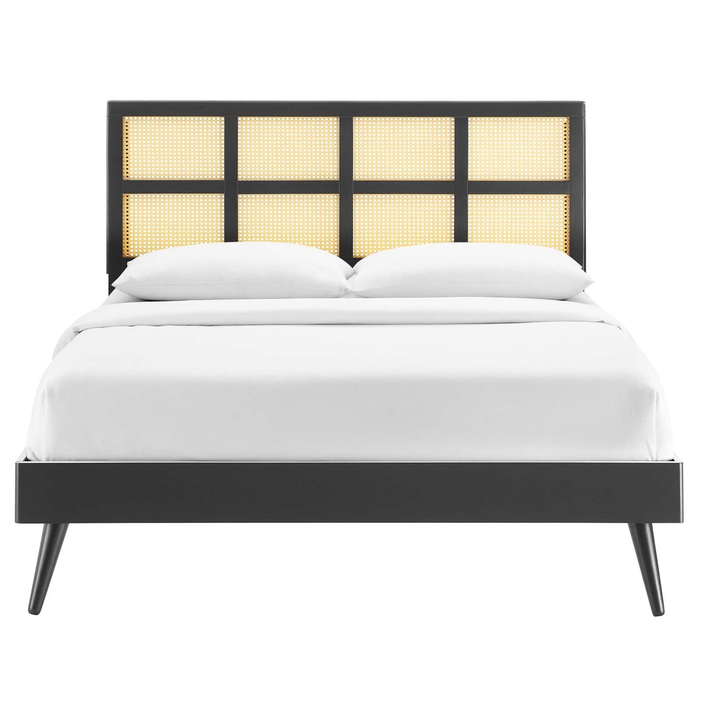 Sidney Cane and Wood King Platform Bed With Splayed Legs by Modway