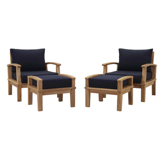 Seabrook Outdoor Patio Teak 4-Piece Conversation Set - Navy