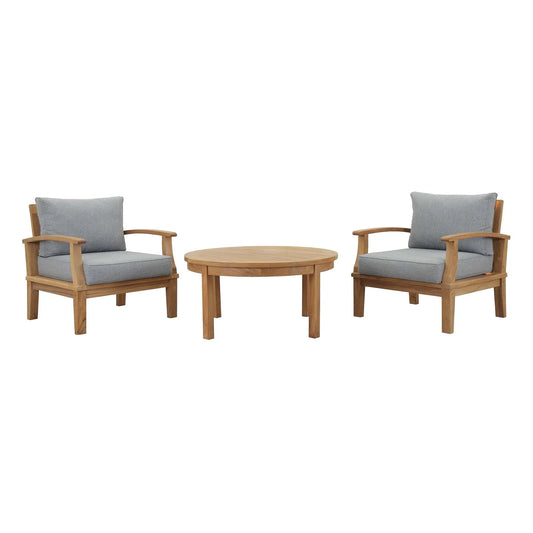 Seabrook Outdoor Patio Teak 3-Piece Conversation Set - Gray
