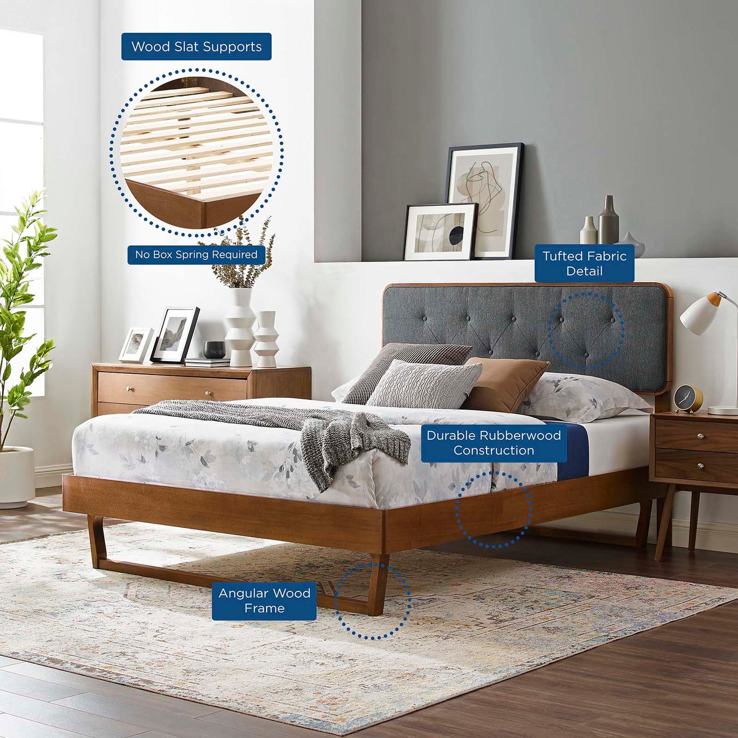 Bridgette Wood King Platform Bed With Angular Frame by Modway