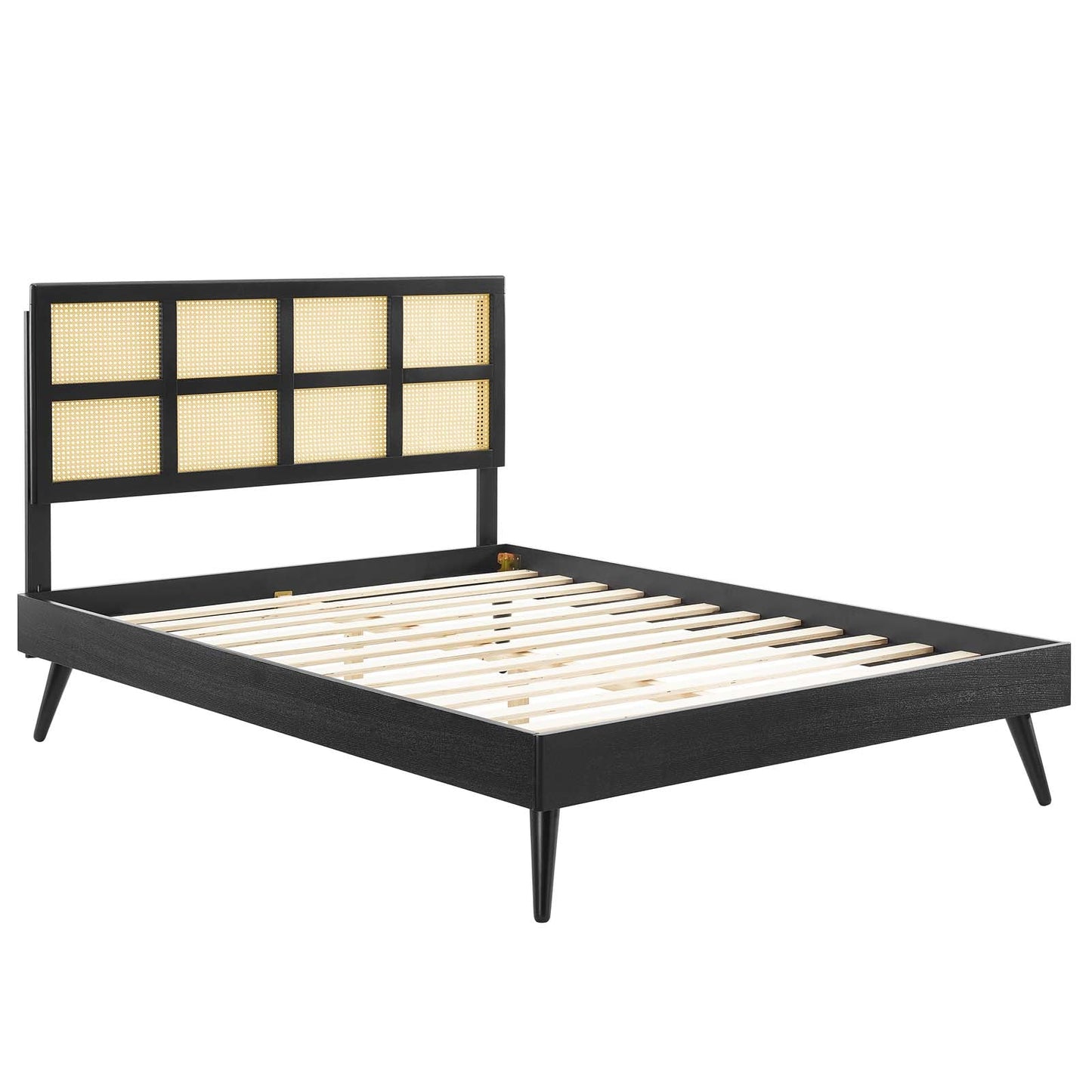 Sidney Cane and Wood King Platform Bed With Splayed Legs by Modway