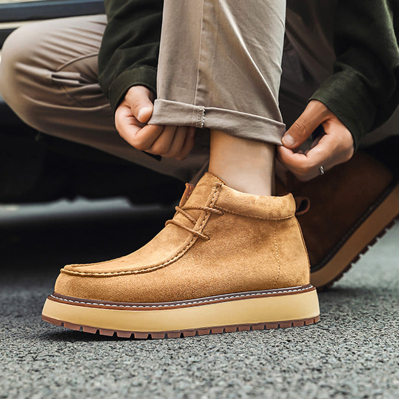 Men's Genuine Leather Suede Dr. Martens Style Boots – Slip-On Mid-Calf Vintage Boots
