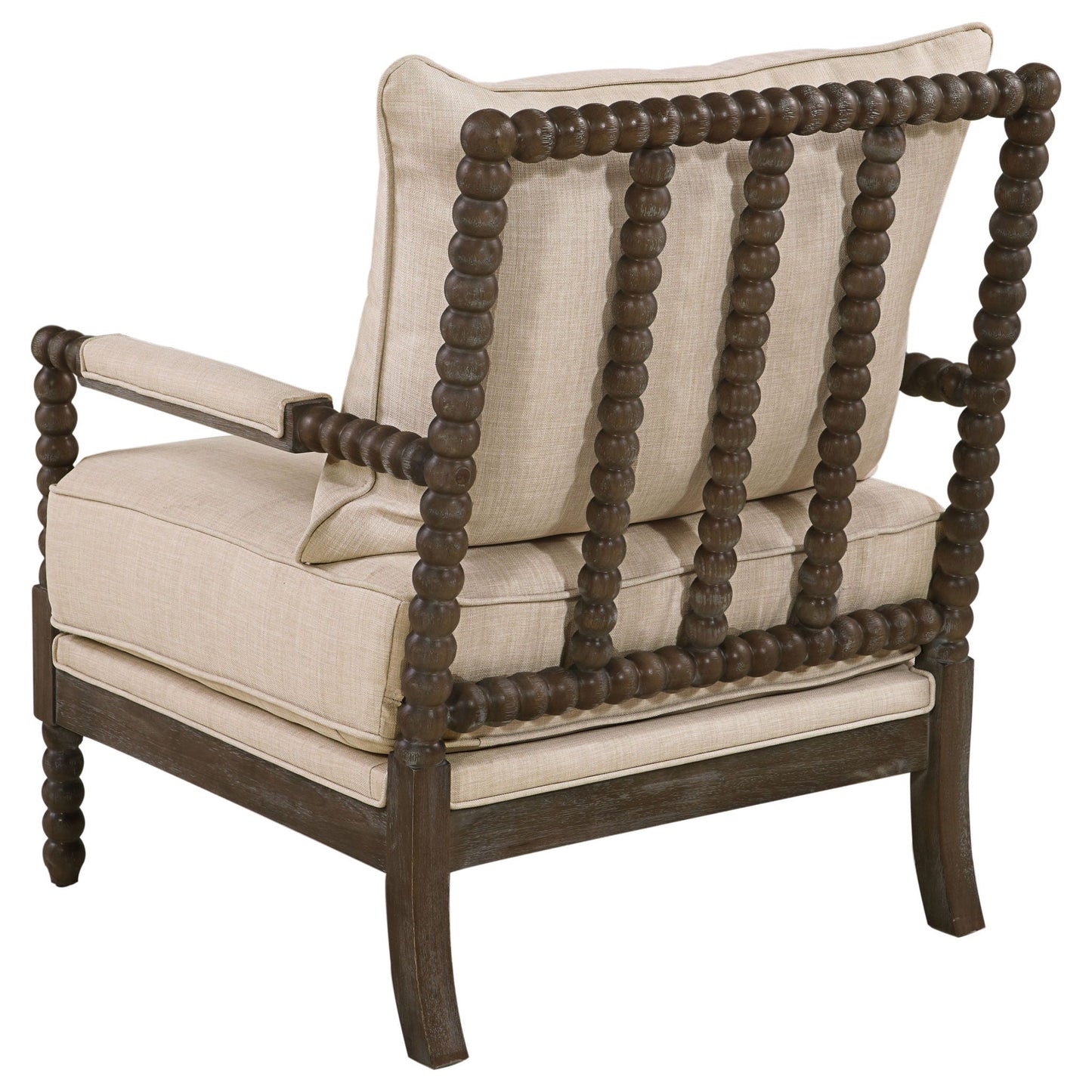 Blanchett Heritage Bobbin Lounge Chair – Beige Linen & Distressed Brown
