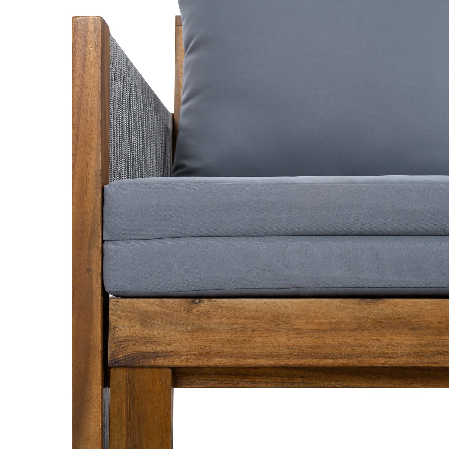 Chaise Lounge Acacia Wood Rope Natural Gray Cushion Convertible 3 Seat