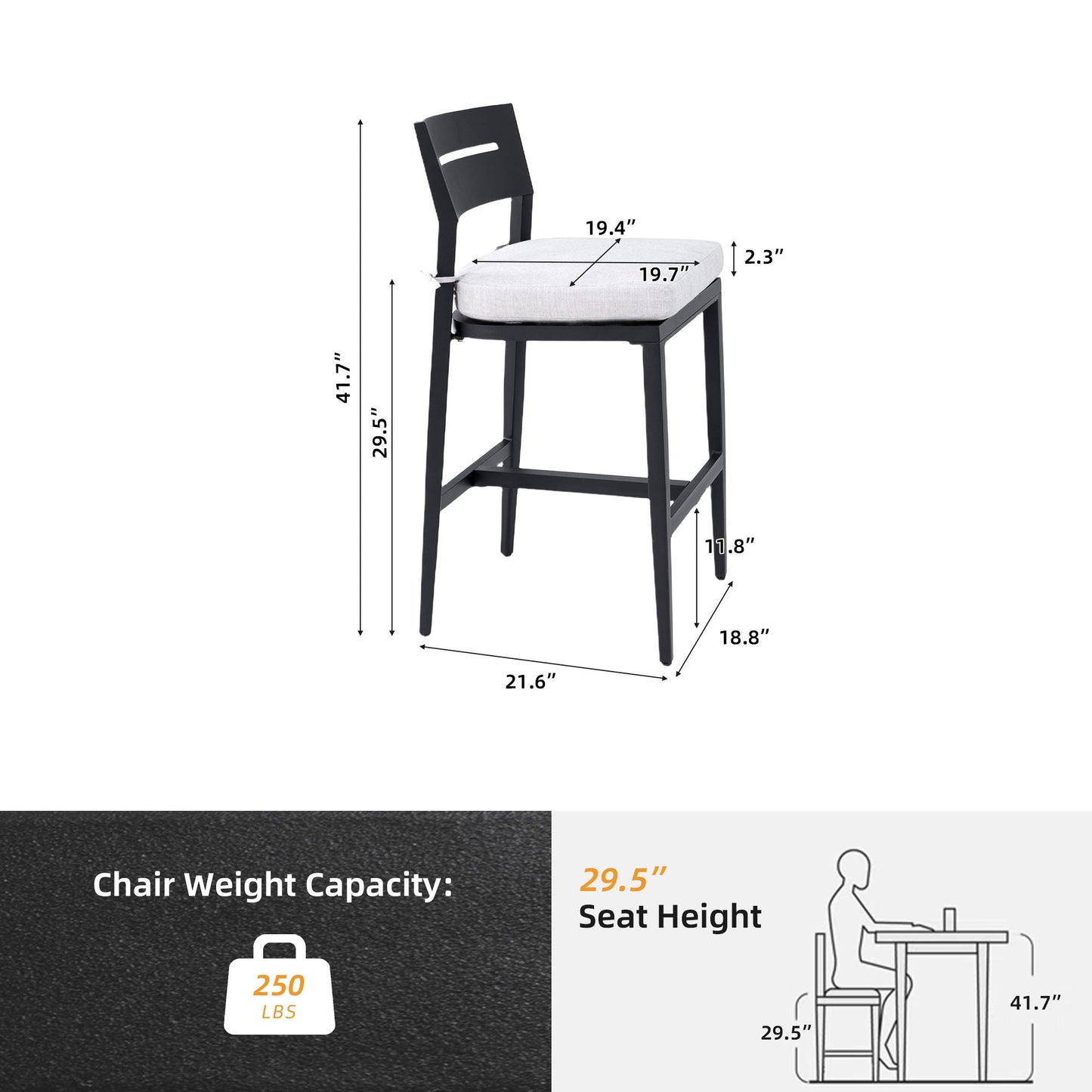 Modern Outdoor Bar Stools With Backrest And Footrest (Set of 2)