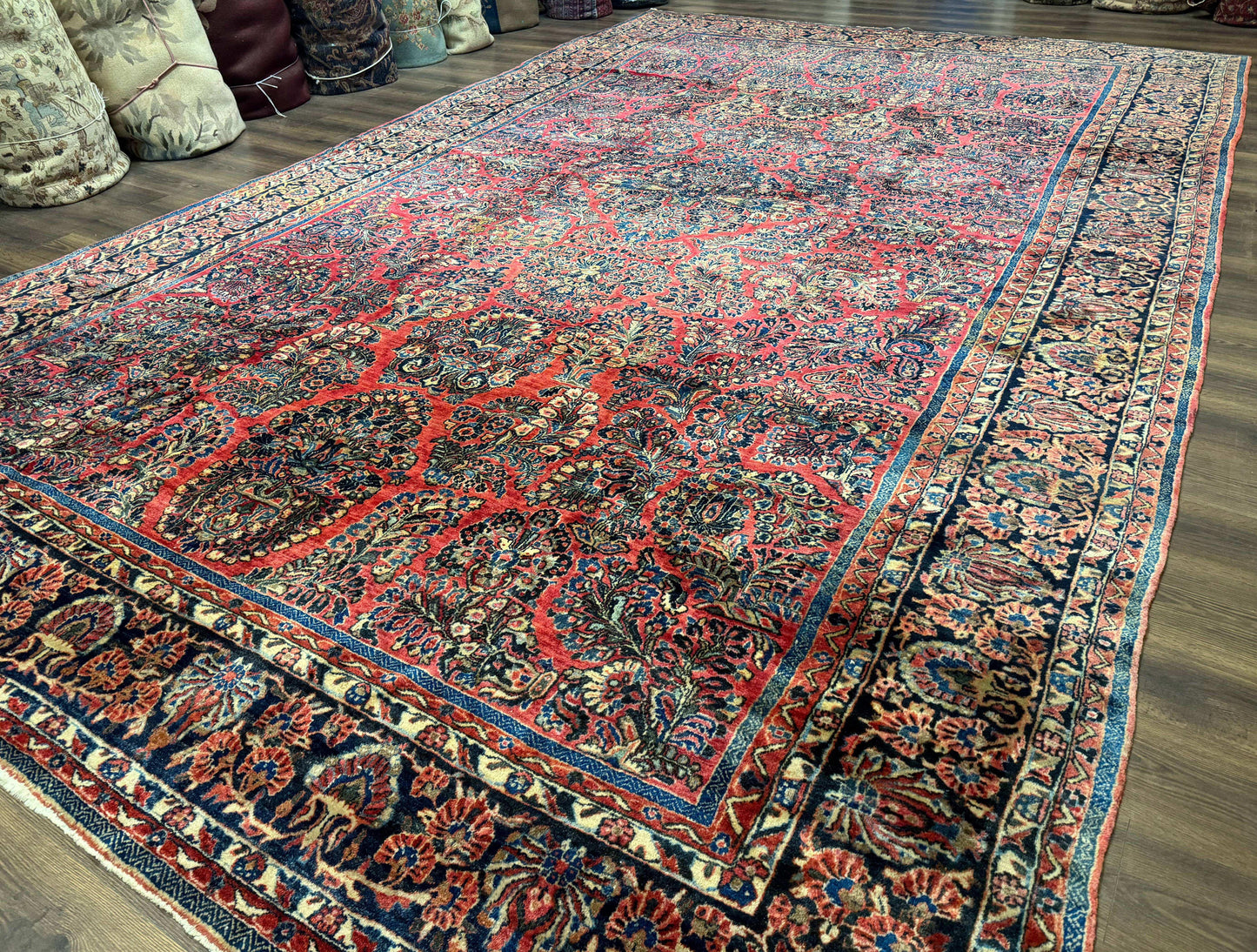 Palace Size Persian Sarouk Rug 10x16, Rare Size, Red, Large Antique Persian Carpet