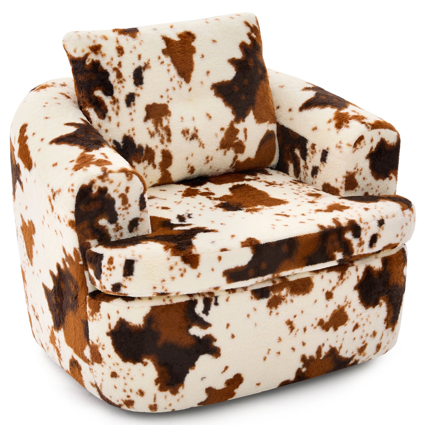 Swivel Accent Chair 360 Degree Faux Fur Beige Dual-Layer Cushion 36.6x36.5 In
