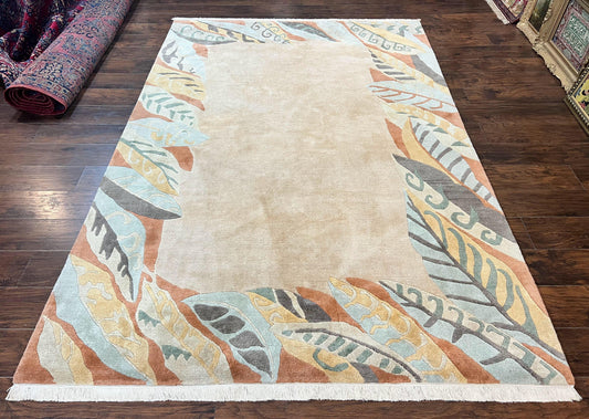 Modern Tibetan Rug 7x10, Soft Wool, Tufenkian Style Carpet, Tibet Nepali Rug, Open Field, Handmade Wool Rug