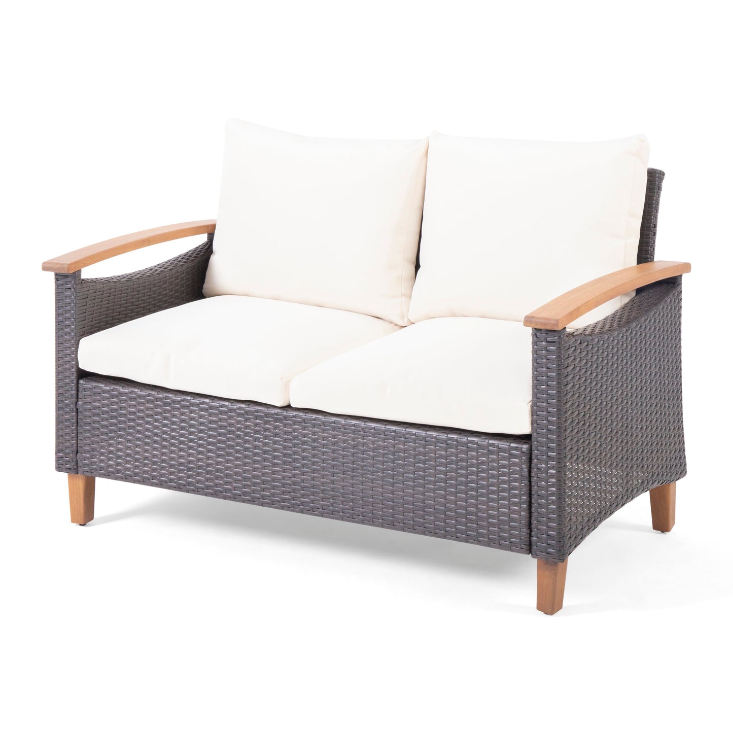 Outdoor Set: Transitional Teak Wood and Pe Rattan with Water Resistant Cushions
