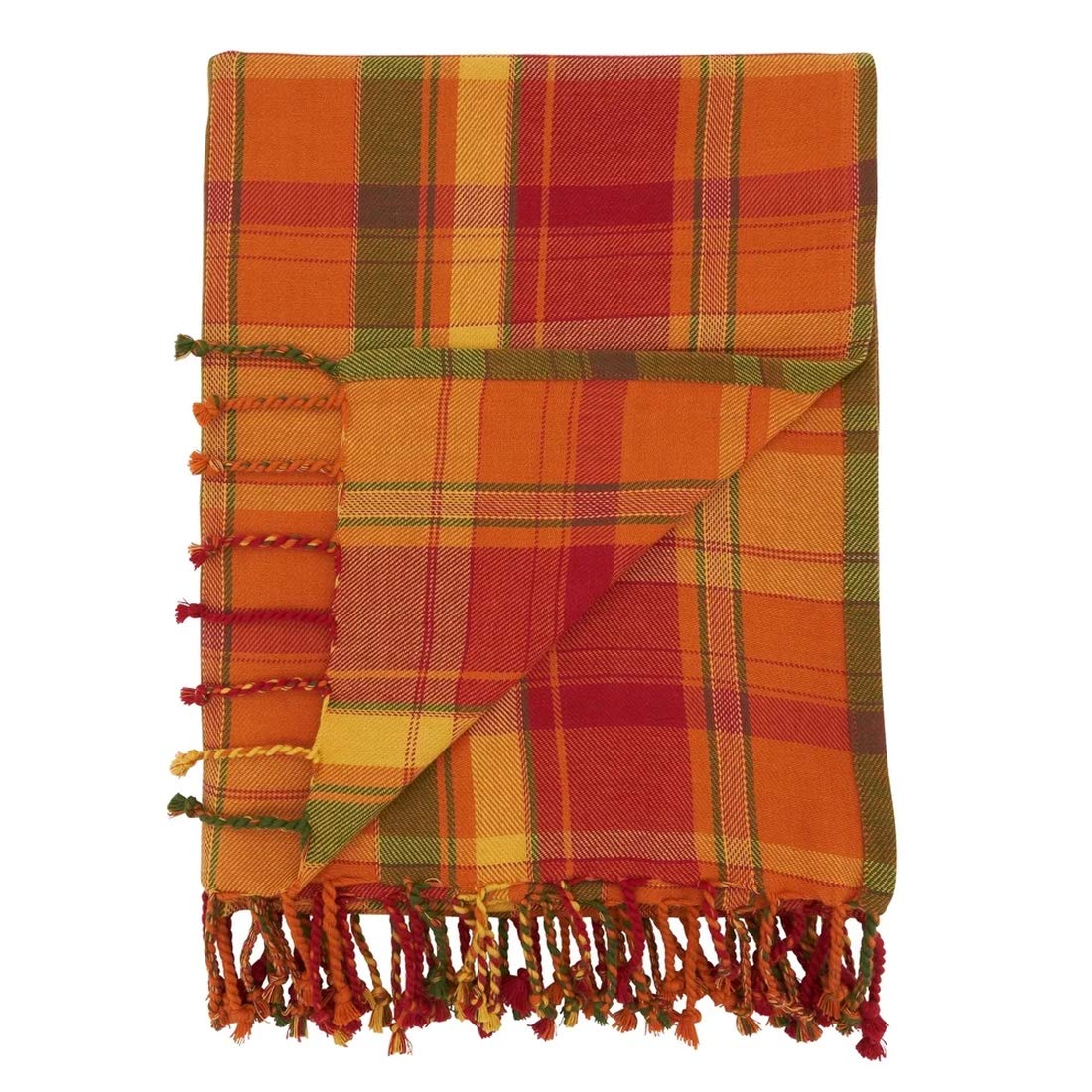 Hawthorne Hunt Plaid Tassel Throw | Terracotta & Estate Green