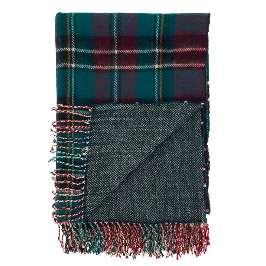 The Foxcroft Reversible Plaid & Herringbone Fringe Throw Blanket