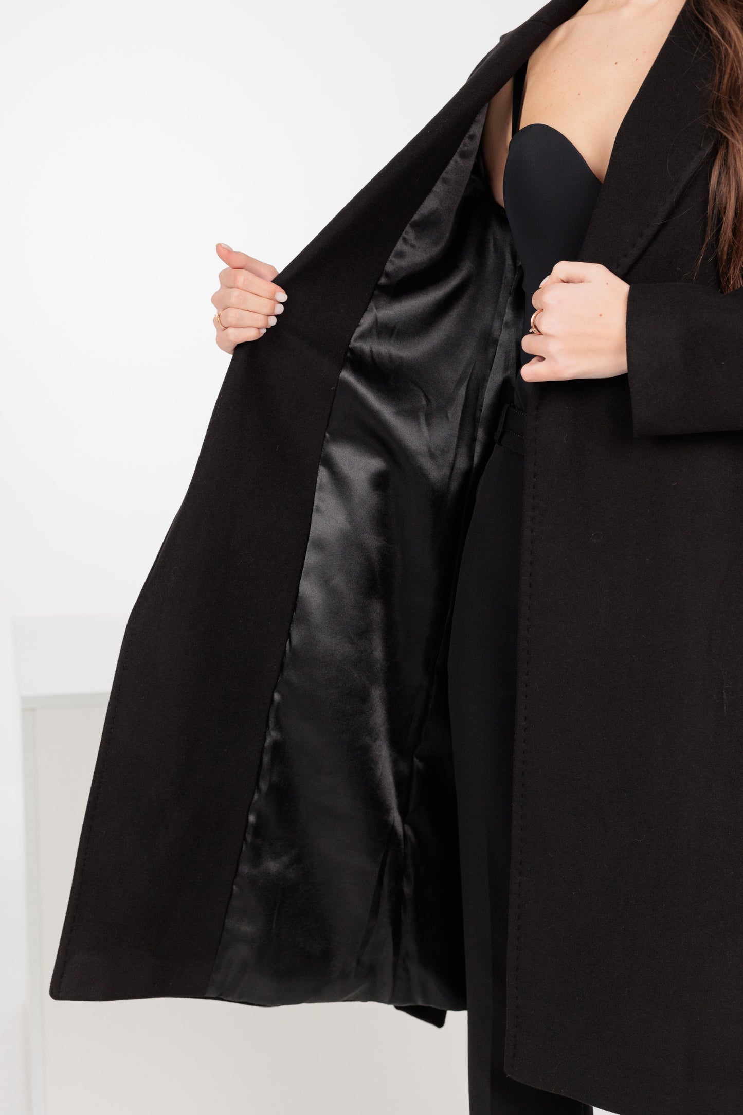 Geneva Classic Wraparound Wool Blend Overcoat in Black