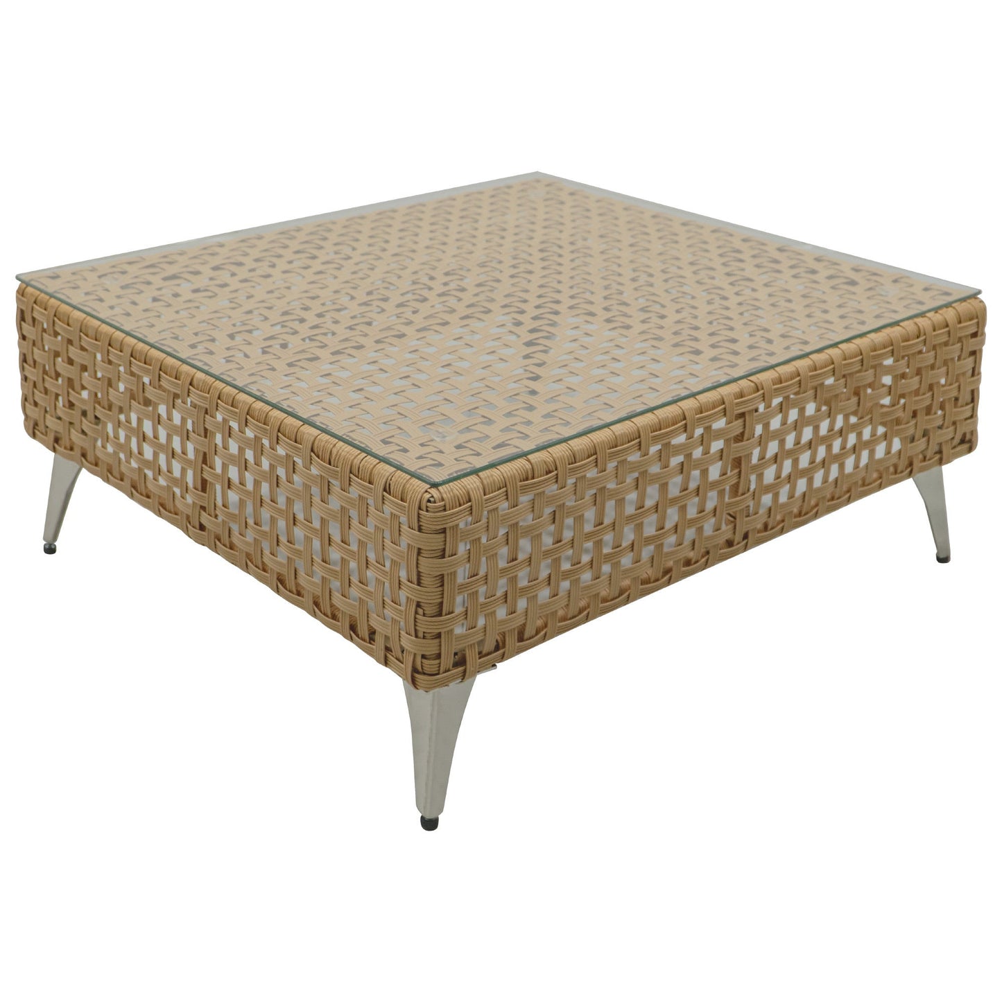 Patio Set Wicker Sectional with Water Resistant Beige Cushions and Coffee Table