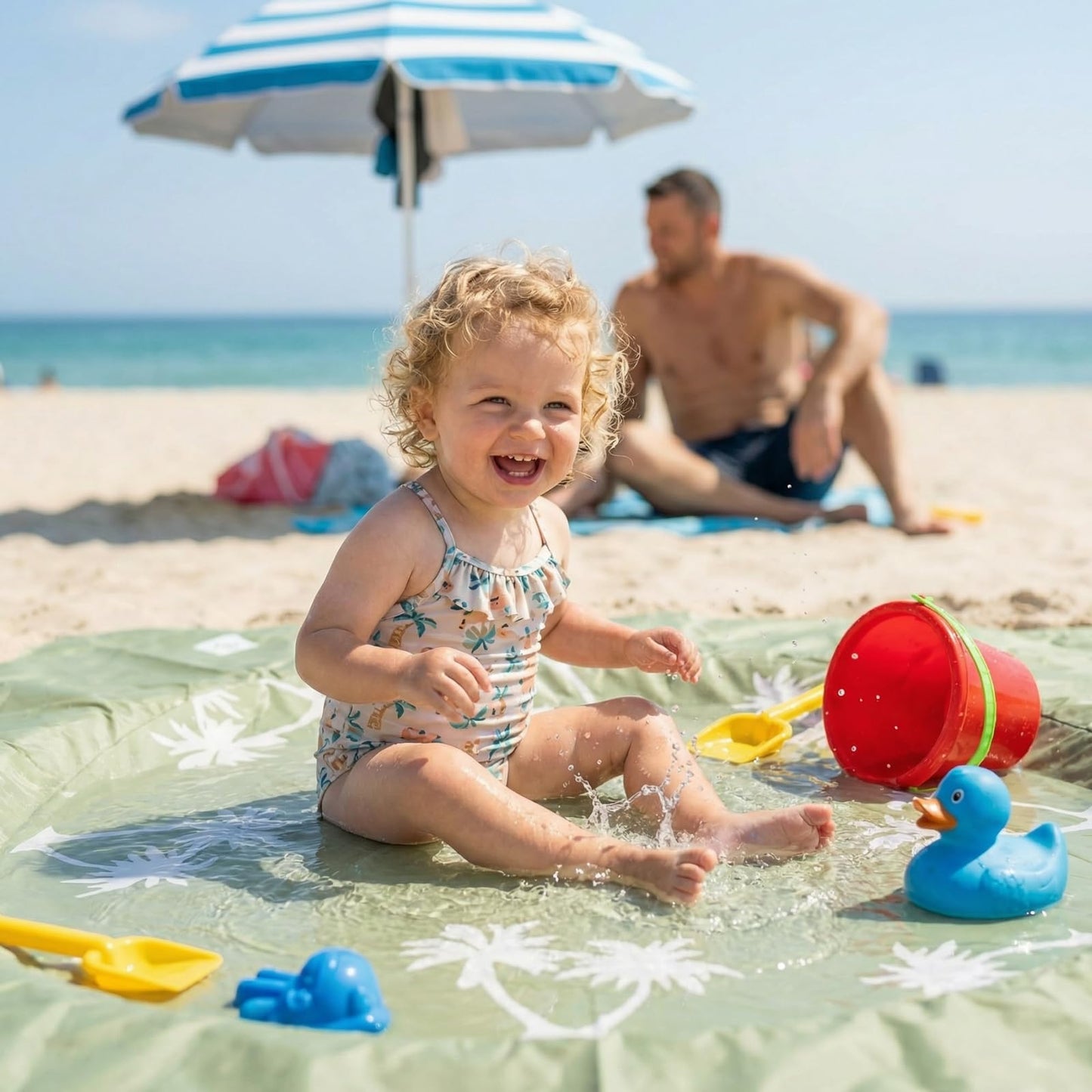 Khen Baby Beach Splash Mat Green, 1 Piece, 78.74 x in Waterproof Polyester Portable Foldable