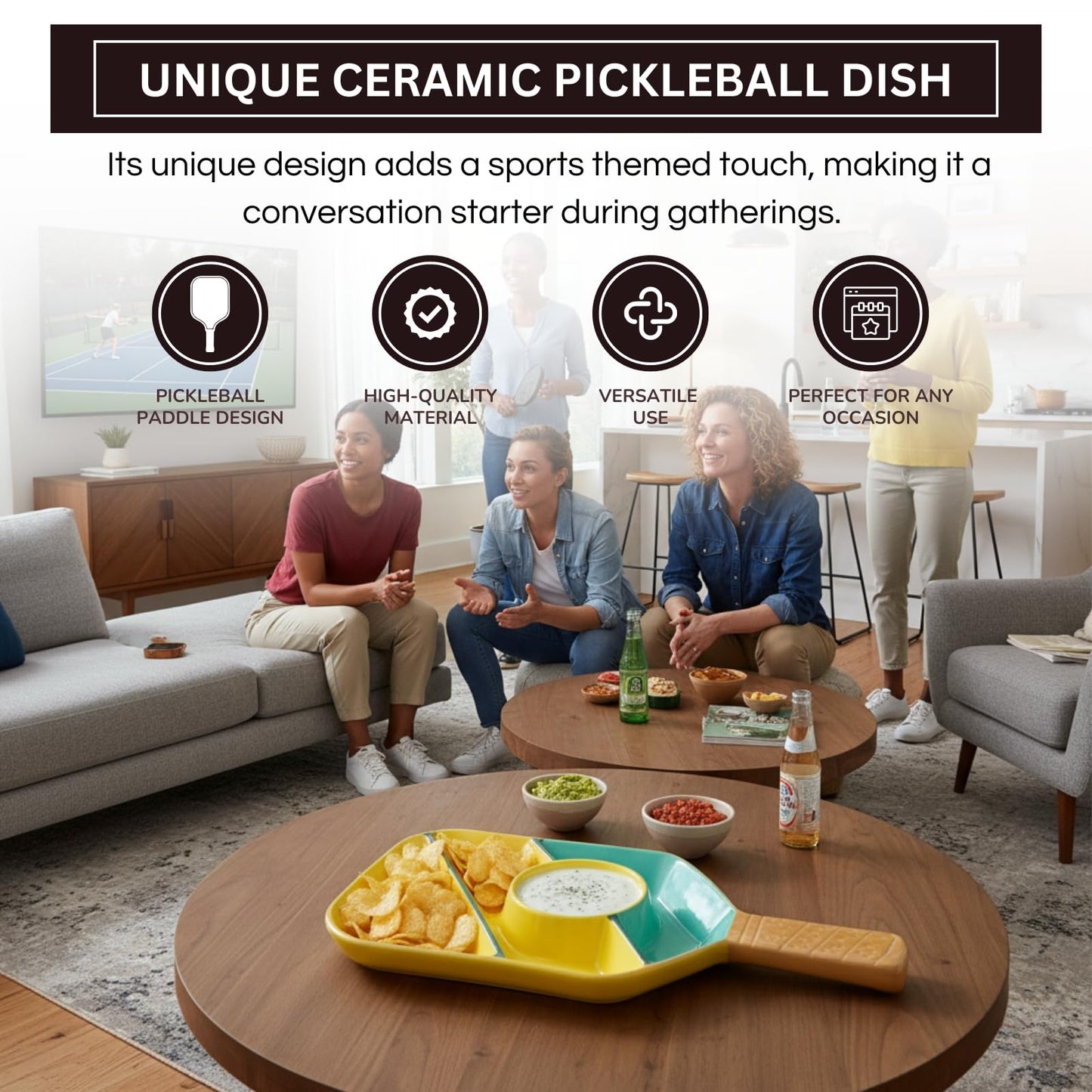 Khen Ceramic Pickleball Dish | Paddle Shaped Serving Tray Platter Decorative Tableware