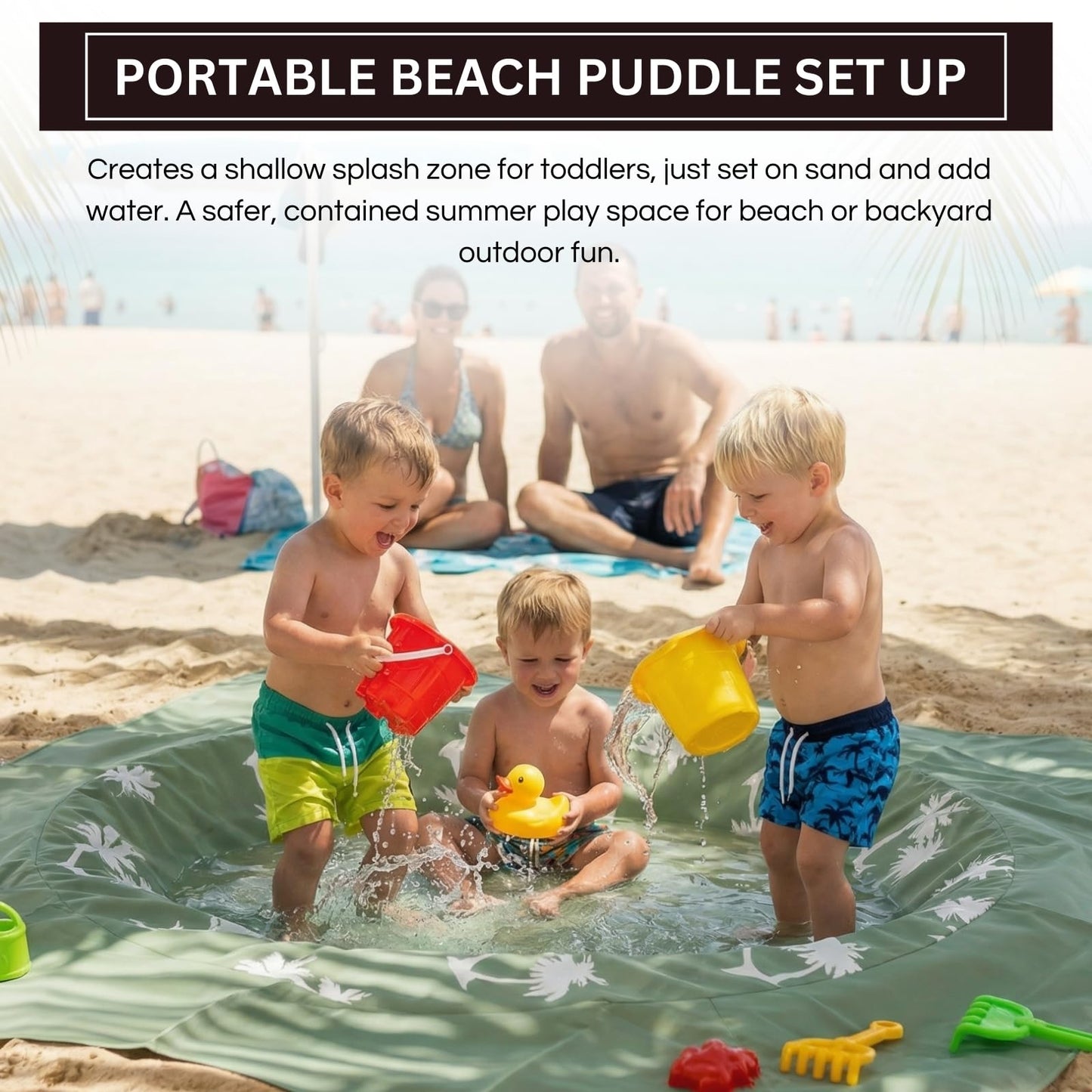 Khen Baby Beach Splash Mat Green, 1 Piece, 78.74 x in Waterproof Polyester Portable Foldable
