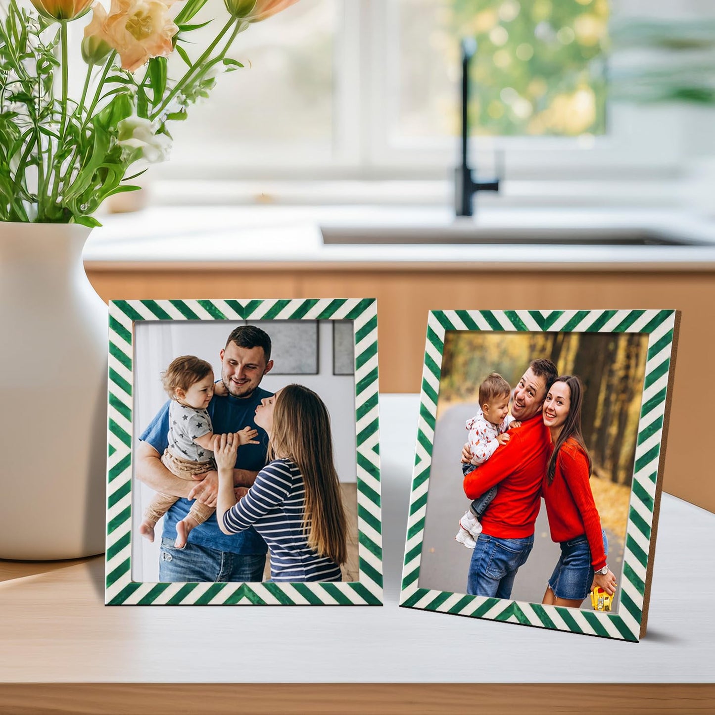 Candy Cane Mint Resin Inlay Picture Frame, Green - White, 3 Sizes (Set of 2)