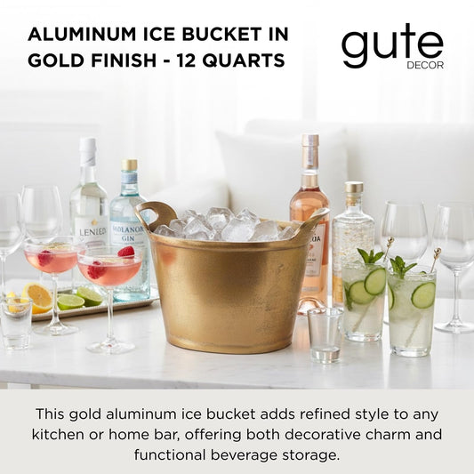 ** Solid Bronze Gold 12-Quart Double-Walled Insulated Ice Bucket & Champagne Cooler (13.4" x 9.45")
