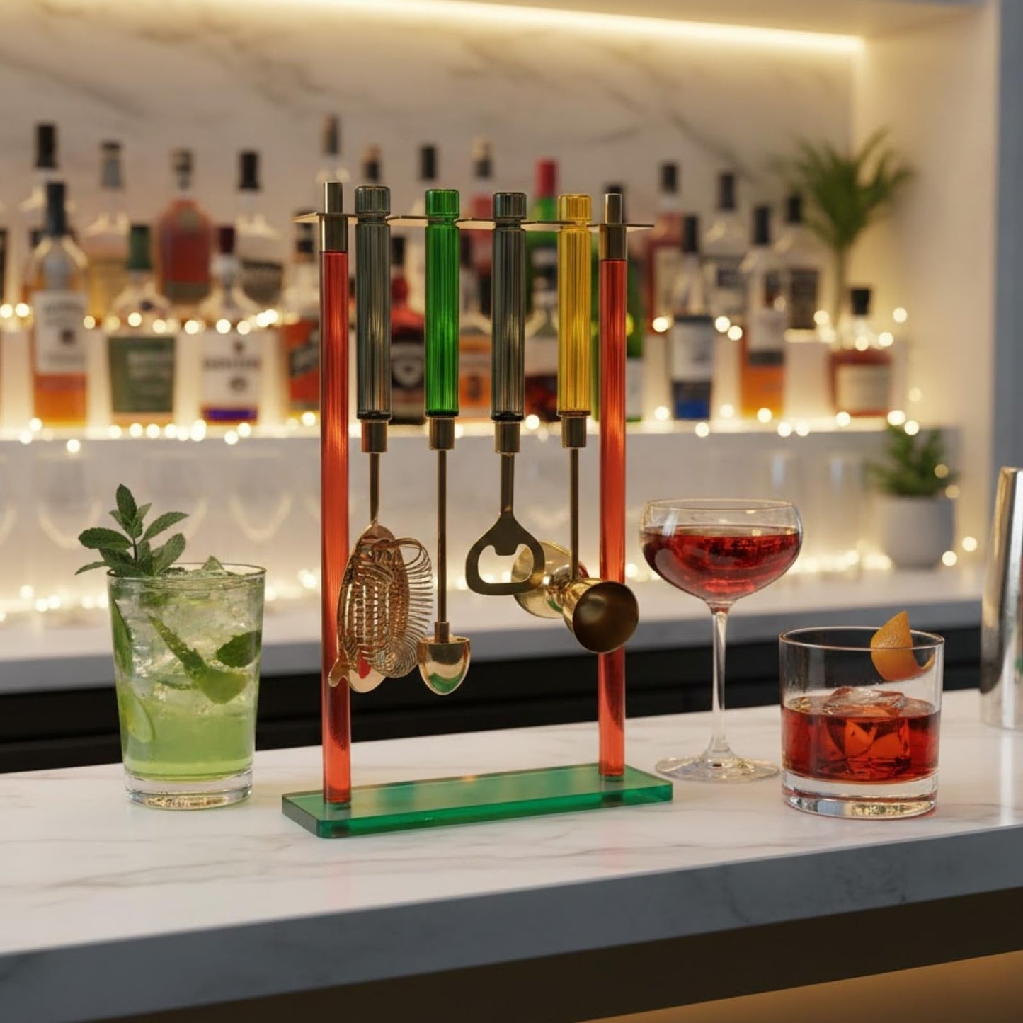 5-PC Gold Bartender Kit with Stand & Color Handles