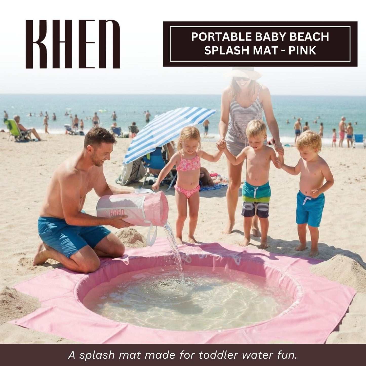 Khen Baby Beach Splash Mat Pink, 1 Piece, 78.74 x in Waterproof Polyester Portable