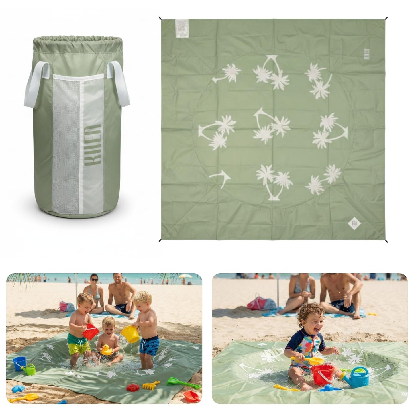 Khen Baby Beach Splash Mat Green, 1 Piece, 78.74 x in Waterproof Polyester Portable Foldable