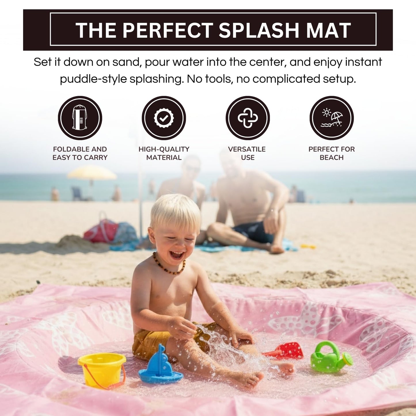 Khen Baby Beach Splash Mat Pink, 1 Piece, 78.74 x in Waterproof Polyester Portable