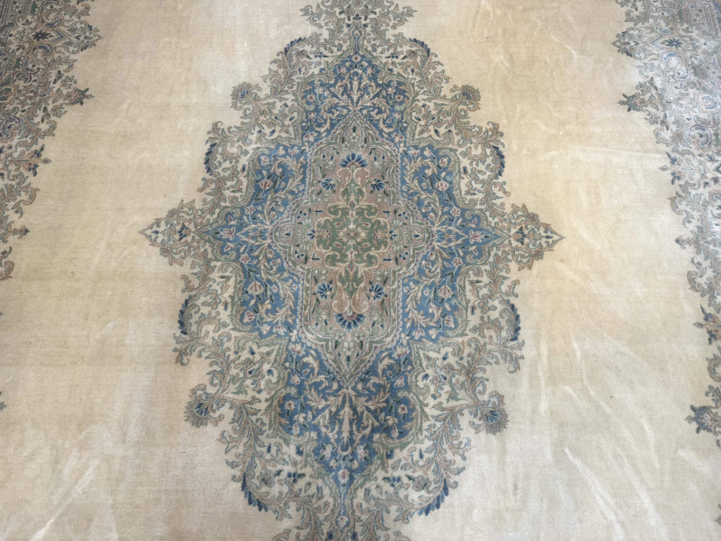 Palace Size Persian Kerman Rug 12x18, Floral Semi Open Field, Signed, Fine 240 KPSI